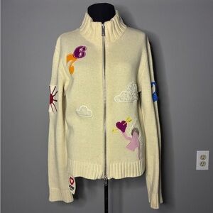 Vintage Moschino Cream Sweater with Colorful Appliqués - Wool & Cashmere